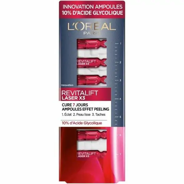 L'Oréal Paris Revitalift Laser X3 7 eguneko peeling efektuko anpullak azido glikolikoarekin 8,99 €