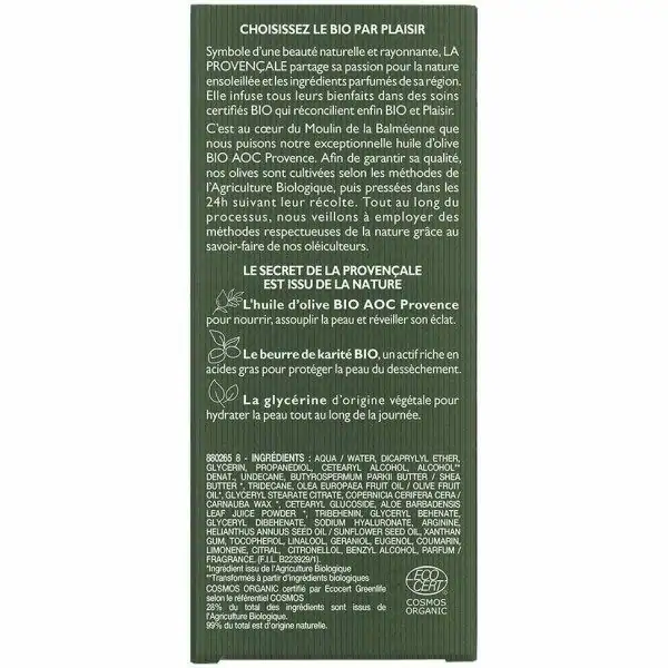 Bálsamo radiante nutritivo Coidado facial certificado orgánico Aceite de oliva de Provenza AOC ecolóxico de La Provençale La
