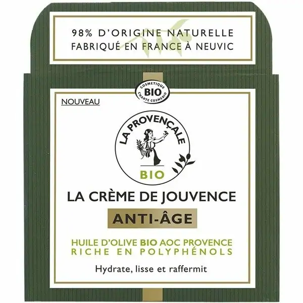 La Crème de Jouvence Zahartzearen aurkako Aurpegi Zainketa Organiko Ziurtagiria Oliba Olio Ekologikoa La Provençaleko Provence