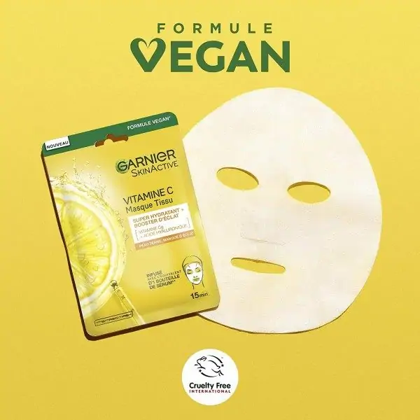 Masque Tissu Hydratant Booster d'Eclat Enrichi en Vitamine C et Acide Hyaluronique Formule Vegan de Garnier Garnier 2,00 €