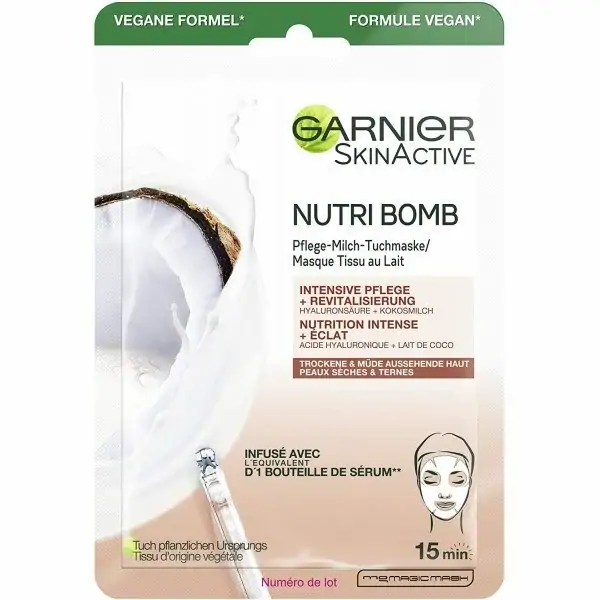 Nutri Bomb Intense Nutrition + Radiance Sheet Mask amb llet de coco i àcid hialurònic de Garnier Garnier 2,88 €