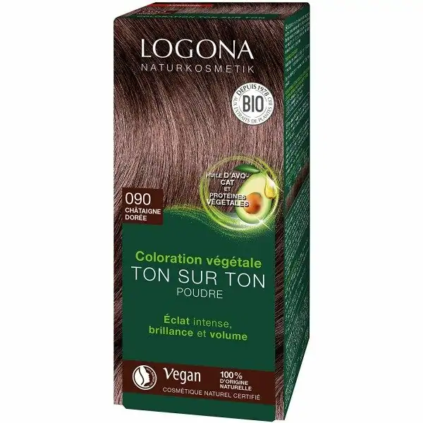 090 Golden Chestnut - Color de cabell a base d'herbes permanent To sobre to Pols de henna orgànica i vegana de LOGONA LOGONA