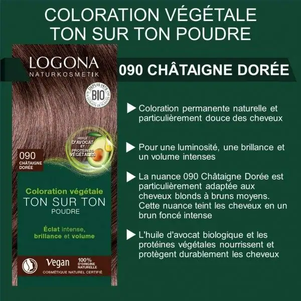 090 Châtaigne Dorée - Coloration Permanente Végétale Ton sur Ton Poudre de Hénné BIO et VEGAN de LOGONA LOGONA Naturkosmetik ...
