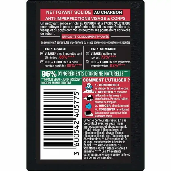 Nettoyant Solide Au Charbon et à l'Acide Salicylique Anti-Imperfections VEGAN de Garnier Pure Active Garnier 2,43 €