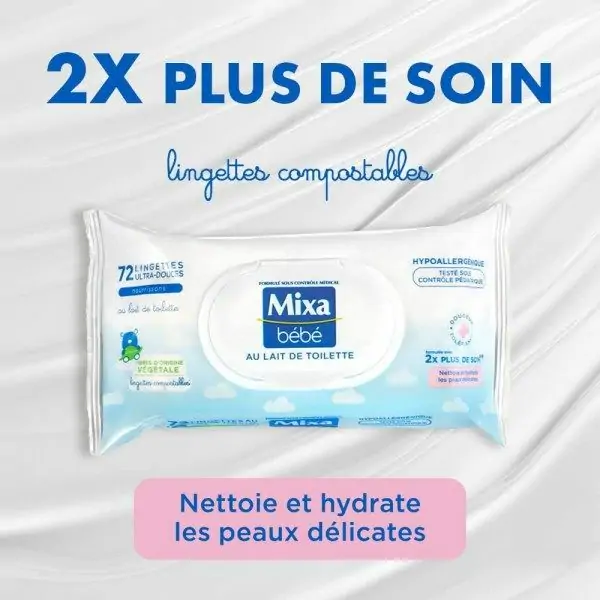 Lingettes au Lait de Toilette Hypoallergénique Fibres d’origine végétales de Mixa Bébé Mixa 2,00 €