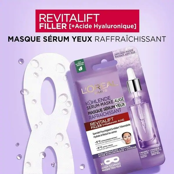 L'Oréal Paris Garnier Revitalift Filler Màscara de làmina de sèrum d'ulls hidratant antiarrugues i antiulleres 3...