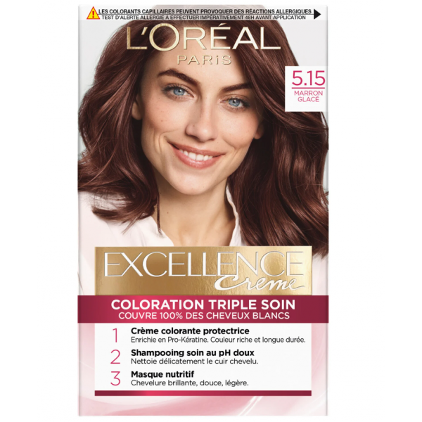L'Oréal Excellence Créme Haarfarbe – 5/15 Marron Glacé, 6 X 40 Ml, Dauerhafte Coloration