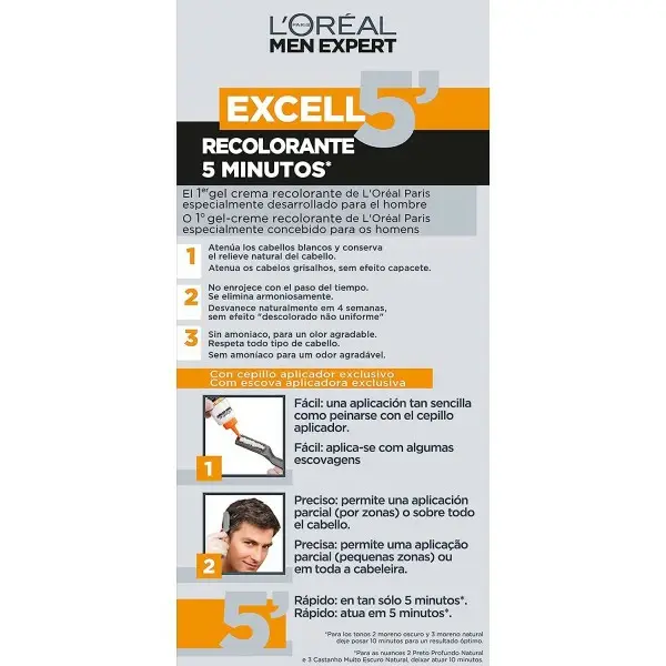 5 Castaño Natural - Excell 5 Tinte Recoloring Gel-Cream Hair para Hombre de L'Oréal Men Expert L'Oréal 6,82 €