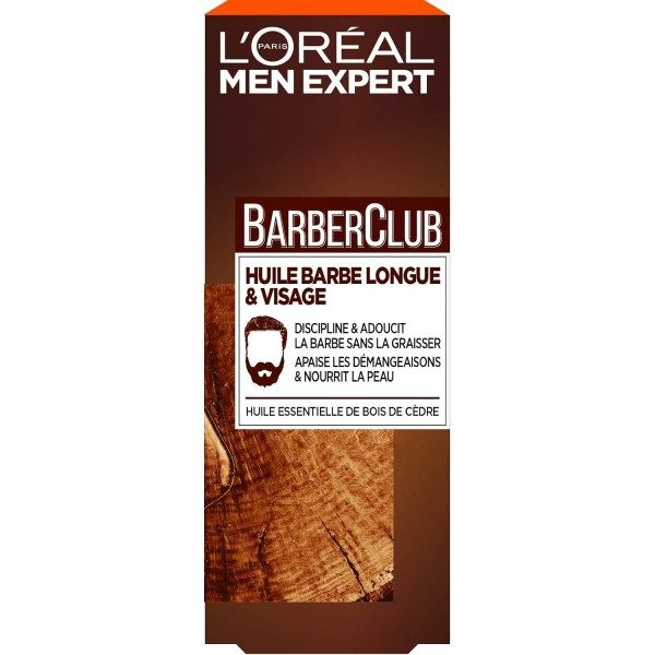 BarberClub Aceite para rostro y barba larga para hombre con aceite esencial de madera de cedro de L'Oréal Men Expert L'Oréal