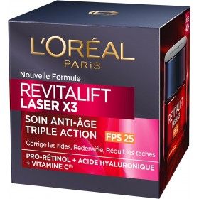 Crema de Día Triple Acción con Protección UV SPF 25 Con Ácido Hialurónico, Pro-Retinol y Vitamina C de L'Oréal Paris L'Oré...