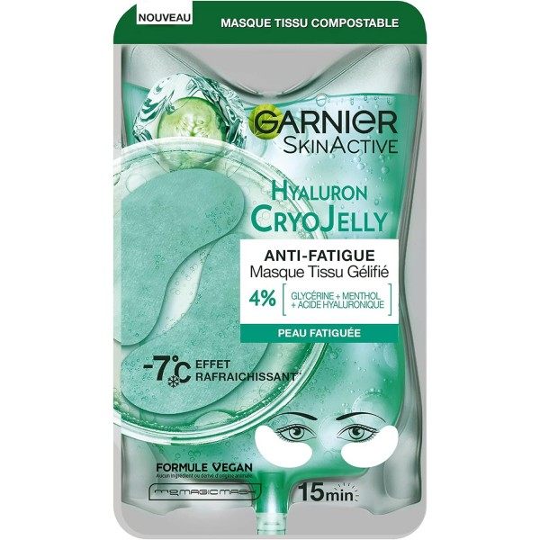 Parches oculares de gel antifatiga Hyaluron CyoJelly con efecto refrescante de ácido hialurónico vegano de Garnier SkinActive...