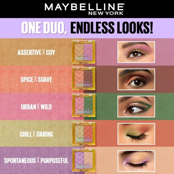 Assertive x Coy - Paleta de sombras de ojos Color Rivals altamente pigmentada, resistente al agua de Maybelline New York