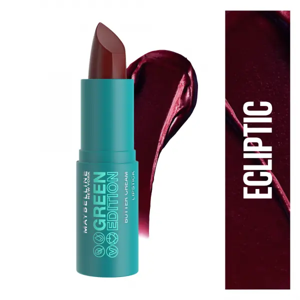 01 Ecliptic - Lápiz labial satinado y pigmentado con manteca de cacao Crema de manteca Edición vegana verde de Maybelline New