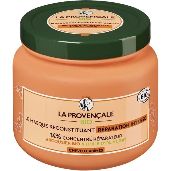 Intensief herstellend aanvullend masker Duindoorn en biologische olijfolie AOP Provence voor beschadigd haar van La Provençale