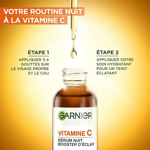 Night Radiance Booster Serum - Effective on Brown Spots & Wrinkles - Pure Vitamin C, Hyaluronic Acid from GARNIER Skin Active