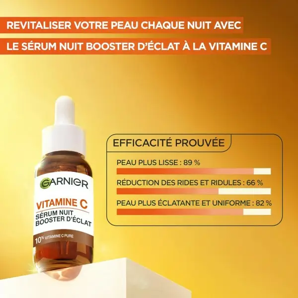 Siero Notte Booster di Luminosità - Efficace su Macchie Scure e Rughe - Vitamina C Pura, Acido Ialuronico di GARNIER Skin