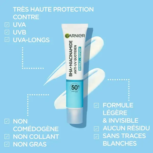 Fluido Matificante Diario Anti-UV y Anti-imperfecciones - SPF 50+ - Enriquecido con BHA y Niacinamida de GARNIER SkinActive