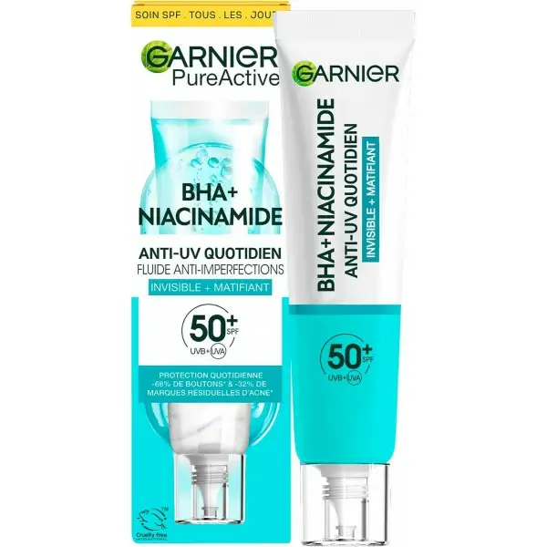 Fluido Matificante Diario Anti-UV y Anti-imperfecciones - SPF 50+ - Enriquecido con BHA y Niacinamida de GARNIER SkinActive