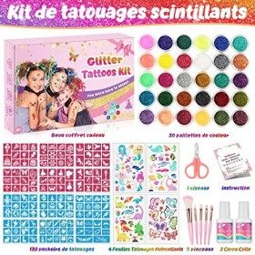 Kit Tatouage Paillettes, 30 Couleurs Tatouage Temporaire Enfant mit 139 Pochoirs Tatouage, 4 Feuilles Autocollants de Tatouag