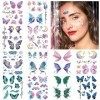 cobee 100pcs Halloween Tatouages Temporaires Visage, 12 Feuilles Paillettes Papillon Faux Tatouages Autocollants Bling Métall