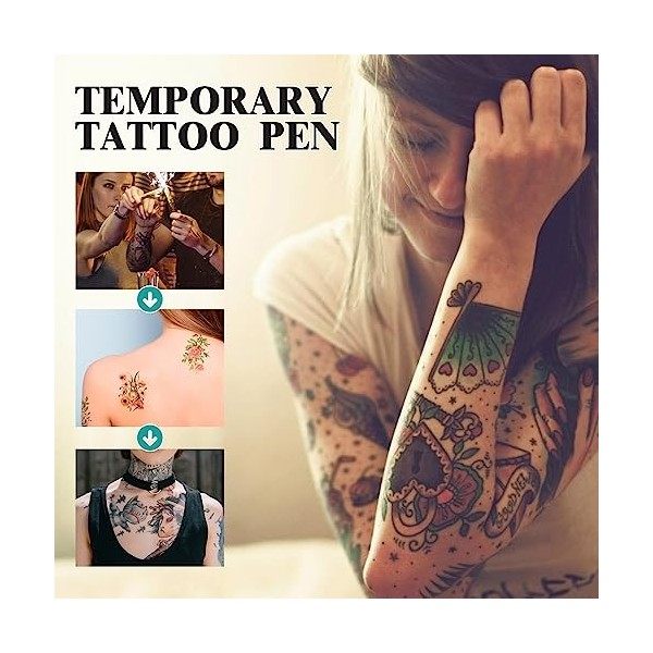 Marqueurs de tatouage temporaires pour la peau,Tatouage Temporaire Stylo Tatouage avec10 Stylos Tatouage et pochoirs de tatou