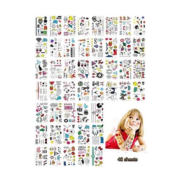 48 Feuilles Tatouages Temporaires Pour Filles Garçons Enfants Adultes, 800+ Modèles Tatouage Imperméable Ephémère Dessin Anim