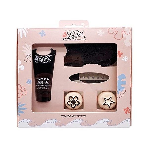 Set pour Tatouages Temporaires - Make Up Noir et Tampon + 80 Strass Autocollants + 2 Pierres à Tatouer - Taille S Tatouage