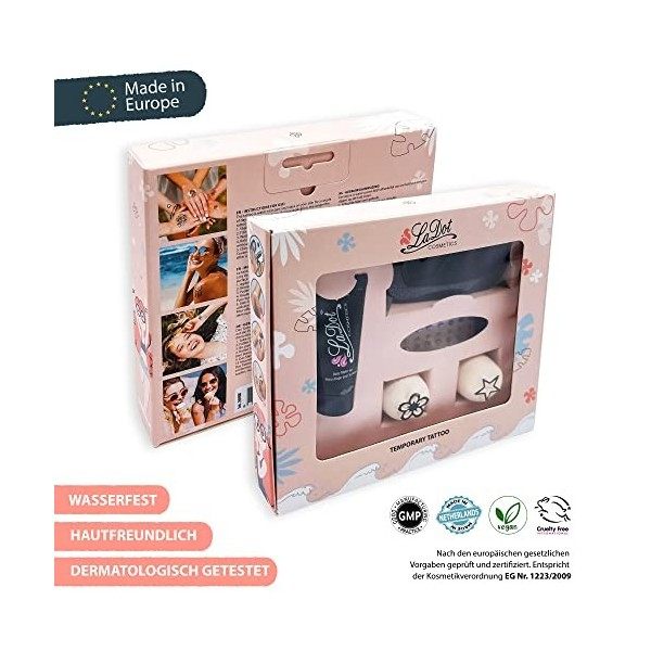 Set pour Tatouages Temporaires - Make Up Noir et Tampon + 80 Strass Autocollants + 2 Pierres à Tatouer - Taille S