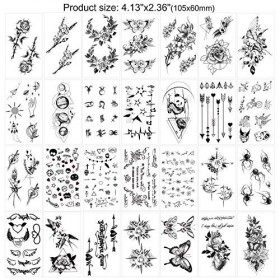 HOWAF 60 feuilles Tatouages temporaires imperméables minuscules, ailes Lune Étoiles Constellations Musique Ancre Mots Lignes 