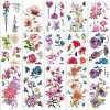 Qpout 15 Feuilles Tatouages Temporaires de Fleurs pour femmes/filles, tatouages temporaires de roses réalistes, demi-manches 