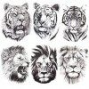 6 feuilles de tatouages temporaires autocollants,tatouage de lion tigre stickers,feuilles de faux corps bras poitrine épaule 