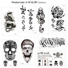 Konsait 30 feuilles Tatouage temporaire pour homme femme enfants, Étanche tatouages temporaires bras poignet noir body tattoo