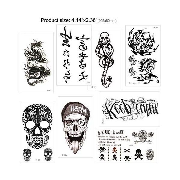 Konsait 30 feuilles Tatouage temporaire pour homme femme enfants, Étanche tatouages temporaires bras poignet noir body tattoo