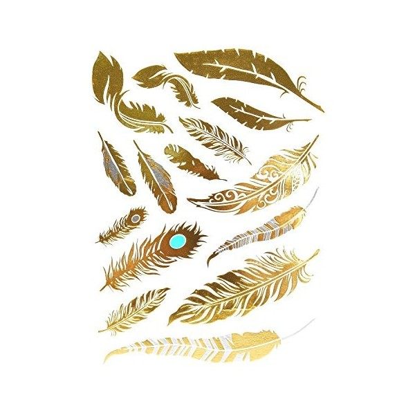 15 Tatouages éphémères métallique Waterproof -Tatoo temporaire Or - Bijou de Peau Plume Turquoise Tatouage