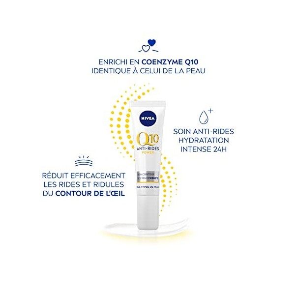 NIVEA Q10 Power Soin Contour des Yeux Anti-Rides +Fermeté 1x15 ml , crème anti-âge enrichie en Q10 avec 10X plus de créatine ...