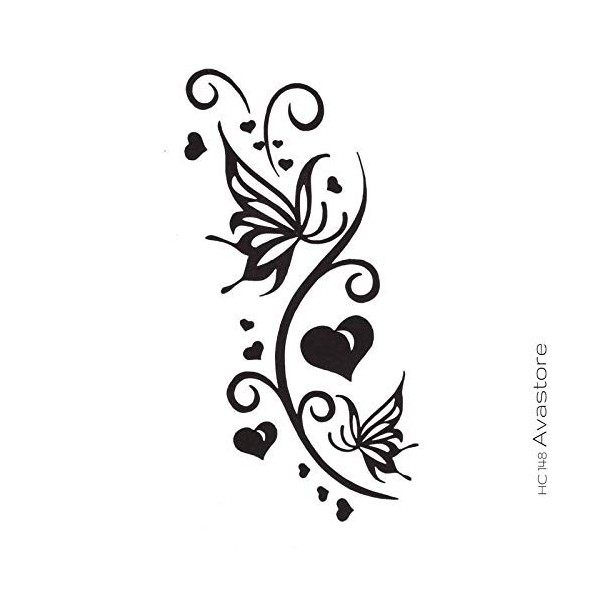 Tatouage Temporaire Femme Brin dAmour Noir Cœur Papillon Tatouage Éphémère pour Femme Brin dAmour - AVASTORE Tatouage