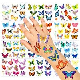 Qpout 12 PCS Enfants Papillon Tatouage Temporaire Visage Faux Tatouage Autocollant Pour Filles Femme Anniversaire Décoration 