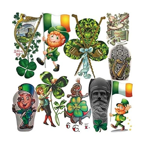 Yazhiji 70 feuilles de tatouage temporaire St Patricks Day pour enfants filles ou garçons 10 feuilles plus grand demi-bras + 