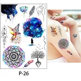 Lot de 4 feuilles de tatouages à fleurs - Motif attrape-rêves - Tatouages oiseaux - Couleur Dream Tatouage