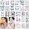 Bikasun 24 feuilles Tatouage Temporaire Papillon, Tatouage Temporaire Femme Papillon Tatouage Papillon Fleur Femme Colorés Im