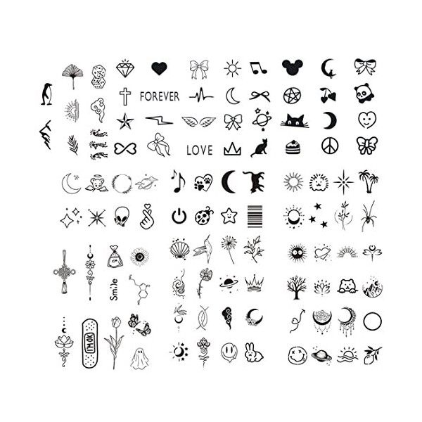 NIANOPKM Ensembles de tatouages ​​temporaires,109 feuilles minuscules petits tatouages ​​amovibles,visage en lin bohème,faux 