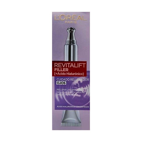 LOréal Paris Revitalift Filler Contorno de Ojos Revitalizante, Con Ácido Hialurónico Puro, 15 ml