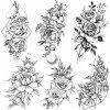 COKTAK 6 Feuilles Tatouages Temporaires De Grande Fleur Rose Noire Réaliste Femmes Autocollants du Tatouage Géométrique Pivoi