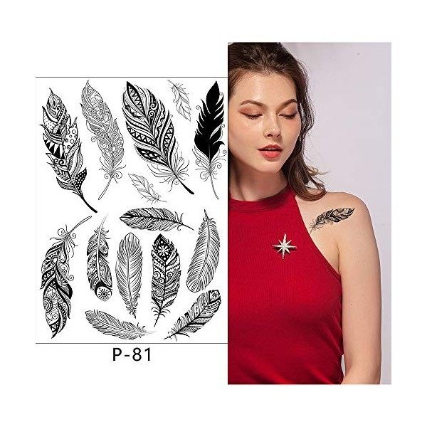 Lot de 6 feuilles de tatouages à plume mandala Kira 6 Tatouage