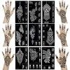 QSTOHENA Pochoir Tatouage Temporaire,9 Feuilles Mehndi Tatouage Pochoir Réutilisable Pochoir de Tatouage Temporaire pour Femm