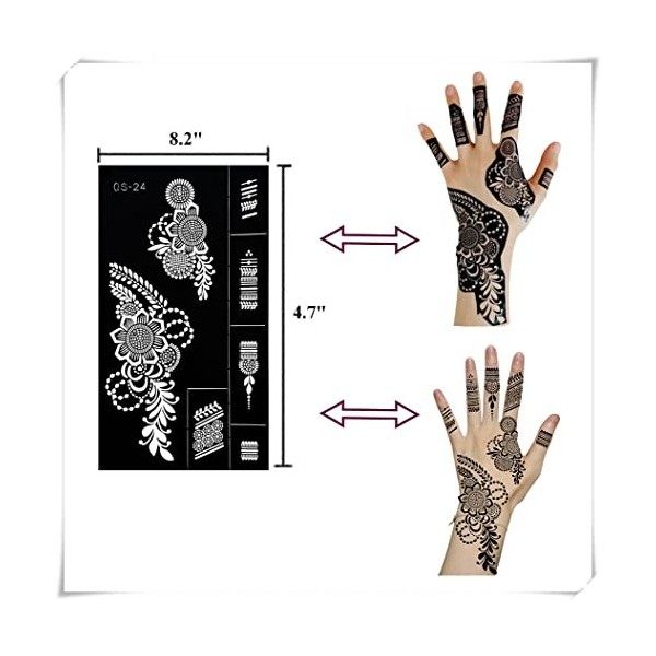 QSTOHENA Pochoir Tatouage Temporaire,9 Feuilles Mehndi Tatouage Pochoir Réutilisable Pochoir de Tatouage Temporaire pour Femm