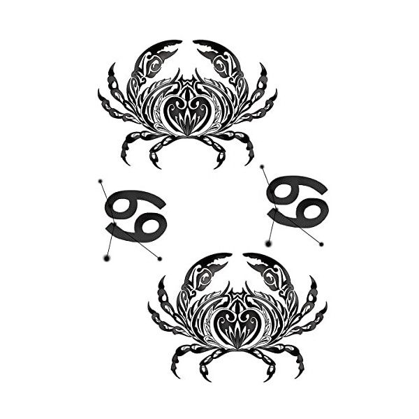 Tatouage Éphémère Signe astrologique cancer - 1 Feuille de faux tattoos astro | Bras, épaule, mollet, cuisse, jambe | Noir | ...