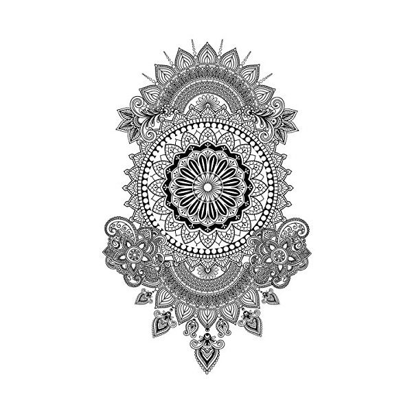 Tatouage Éphémère grand mandala - 1 Feuille d1 faux tattoo | Bras, épaule, dos, mollet, cuisse, jambe | Noir | Tatouage temp ...