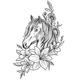 Tatouage Éphémère cheval et fleurs - 1 Feuille d1 faux tattoo animal | Bras, épaule, dos, mollet, cuisse, jambe | Noir | Tat ...