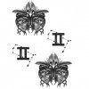 Tatouage Éphémère Signe astrologique gémeaux - 1 Feuille de faux tattoos astro | Bras, épaule, dos, cuisse, jambe | Noir | Ta...